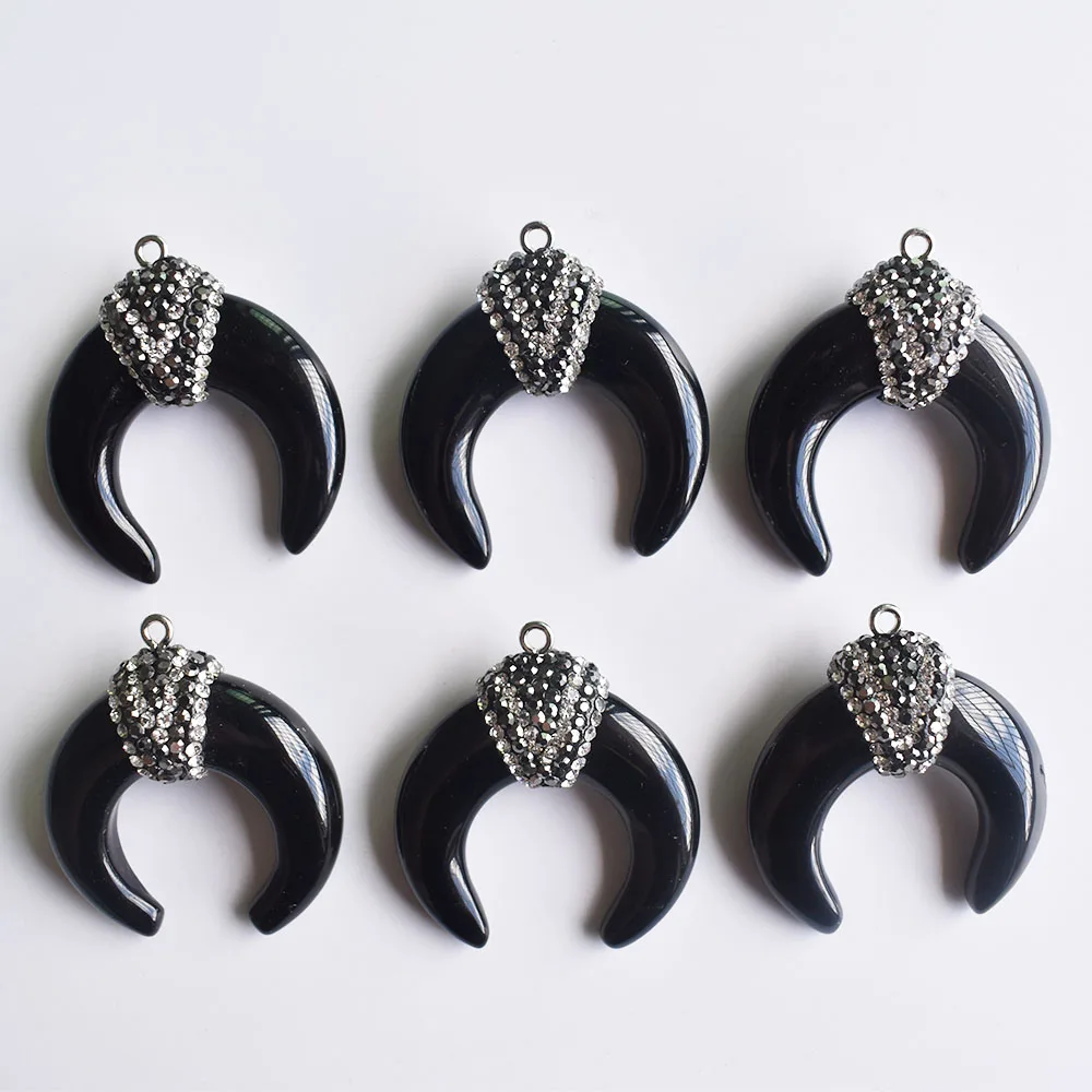 

2020 new Fashion high quality natural black onyx ox horn shape pendants for jewelry making 6pcs/lot Wholesale free shipping