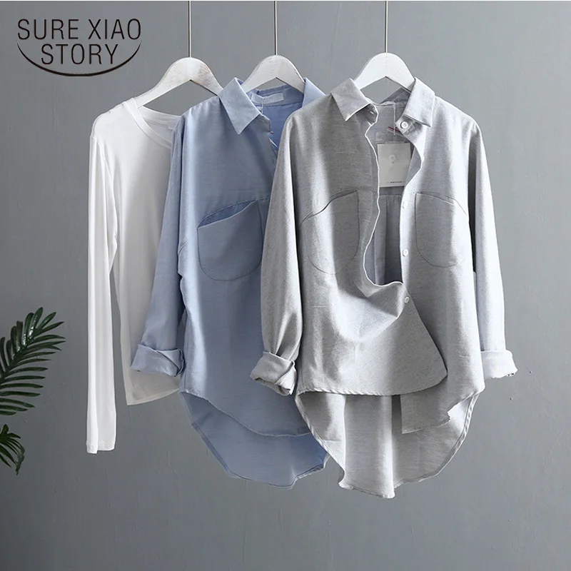 Модные свободные однотонные женские рубашки Blusas Mujer De Moda Весна Осень Новые темно-зеленые женские блузки с длинным рукавом Топы 6720 50