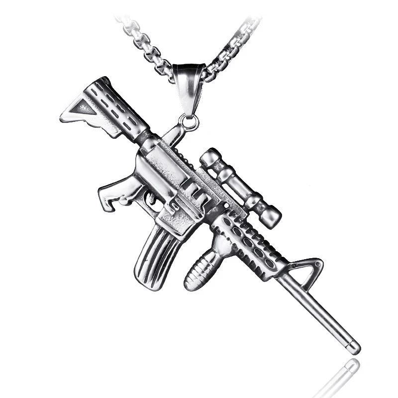 

Stainless Steel AK47 Assault Rifle Pendant Silver Color Rock Army Gun Hip Hop Statement Necklace for Men Jewelry Gift LN3012