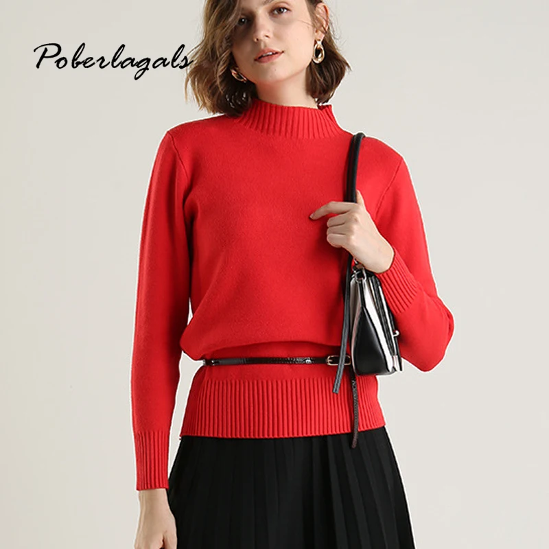 Женский вязаный кашемировый пуловер с высоким воротником корейский стиль