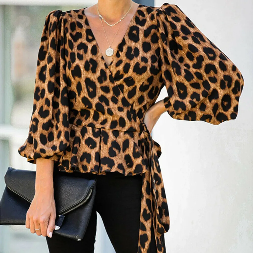 Шифоновая Женская Повседневная блуза с длинным рукавом принтом в горошек