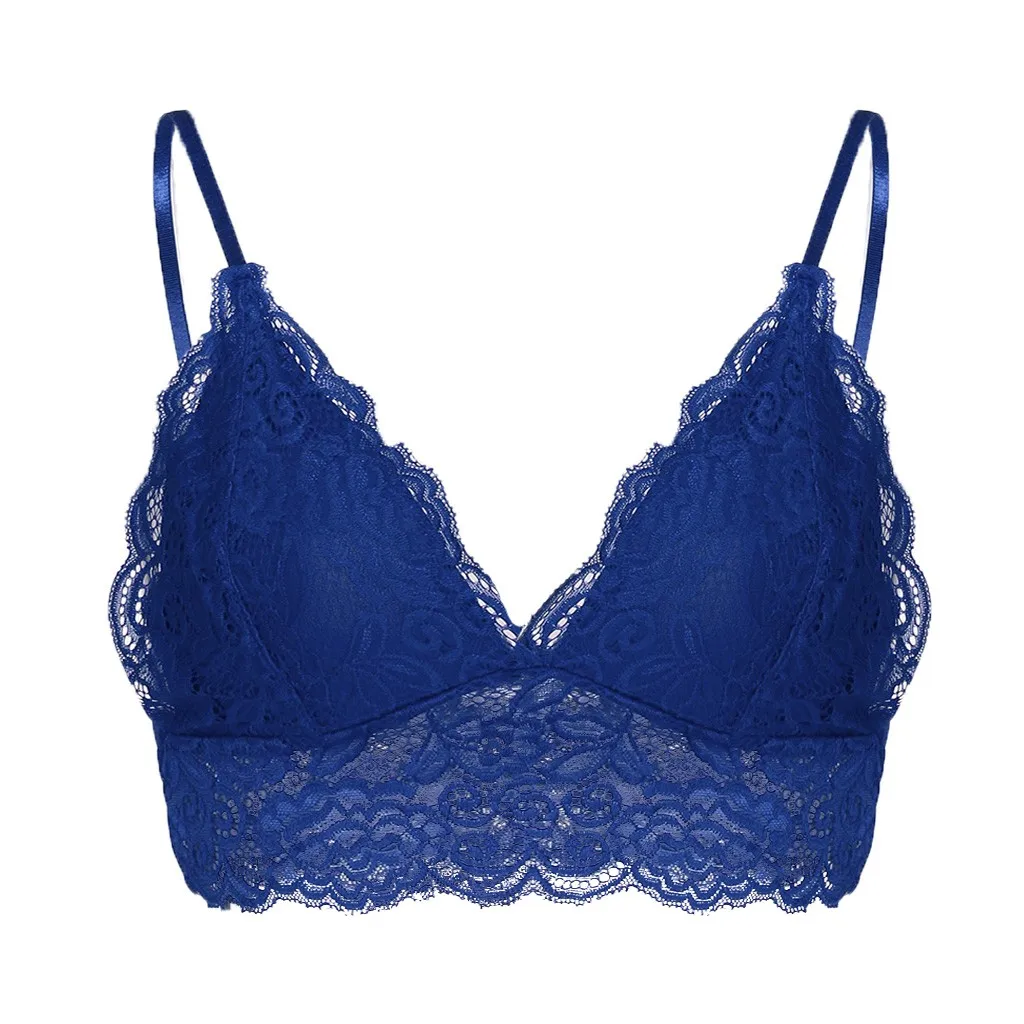 Blue Женский кружевной топ без бретелей, укороченное беспроводное нижнее белье, сексуальное женское белье с v-образным вырезом, однотонное черное белое женское нижнее белье, Майка без бретелей - Цвет: Blue