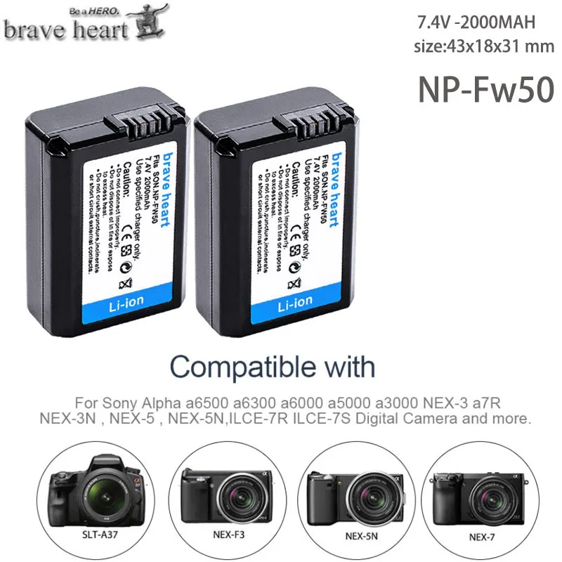 4 шт. 2000 мА/ч, NP-FW50 NP FW50 Батарея AKKU для sony NEX-3N NEX-5 NEX-5N NEX-5R Альфа a5000 a6500 DSC-RX10 Альфа a7S a7II Альфа 7R