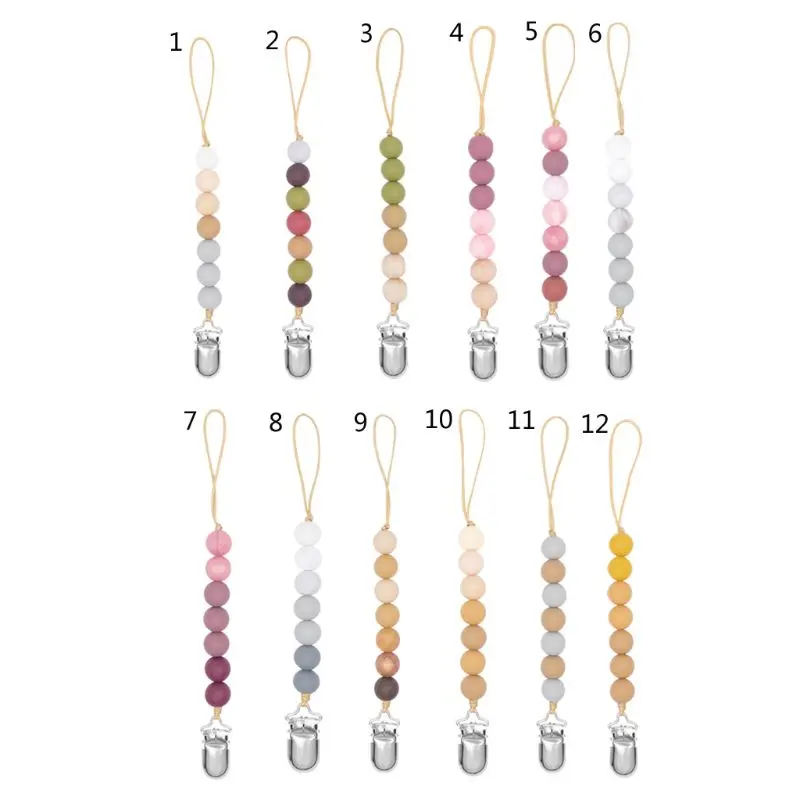 

Dummy Clips Baby Boys Girls Pacifier Chain Silicone Teething Relief Toys Beads Soothie Pacifier Holder Clips Baby Shower Gift