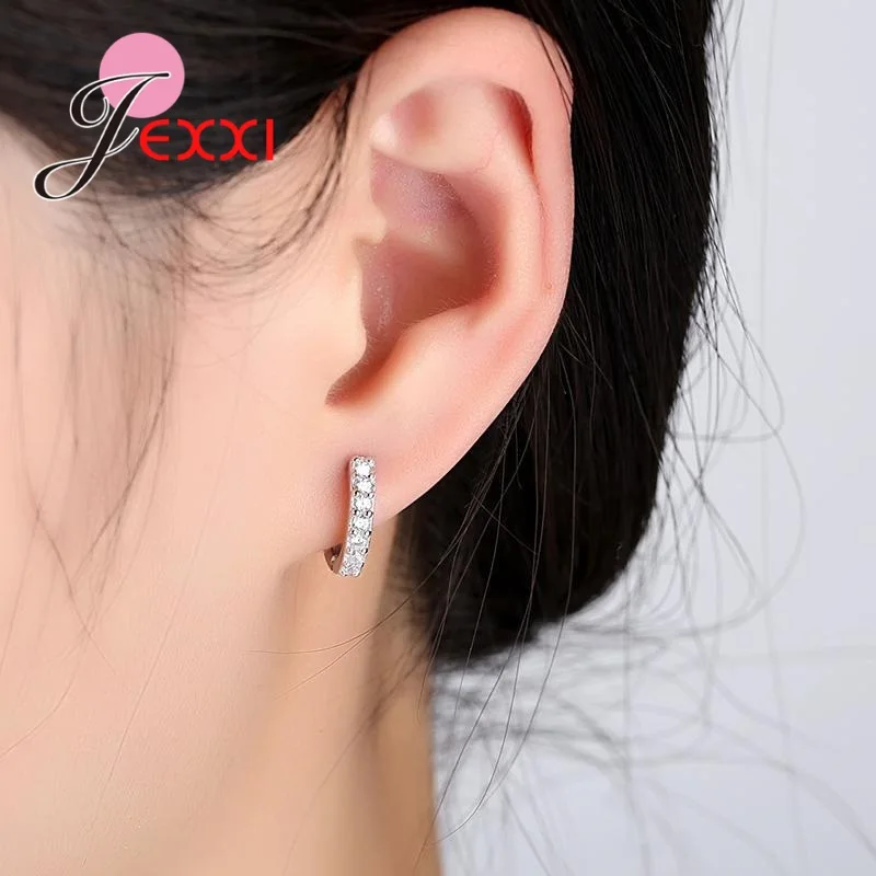 

Hot Sale Simple Stylish Earrings for Female Femme Pure 925 Sterling Silver Round Circle Loop Clear Rhinestone Mirco Inlay Bijou