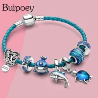 buipoey ocean collection blue turtle seahorse narwhal beaded dolphin charm bracelets for boys girl original kids child bracelet