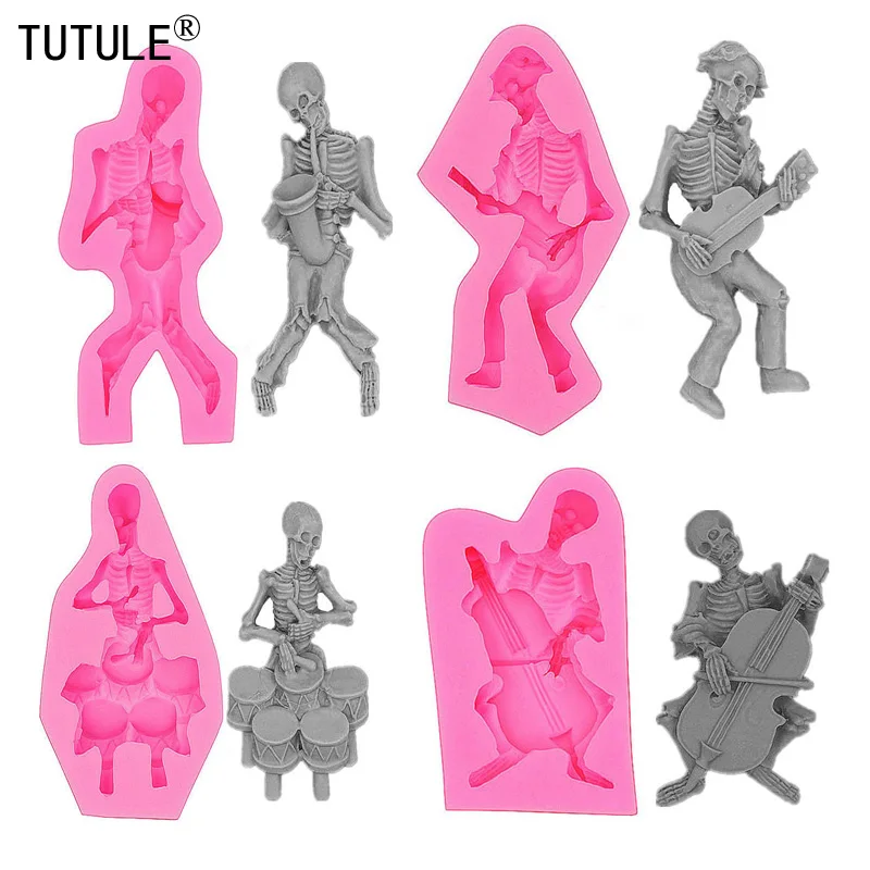 

4 шт. комбинированная силиконовая форма для Хэллоуина, форма для шоколада с черепами и косточками, форма для рукоделия