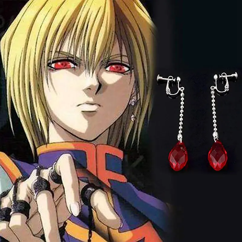 

Cosplay Anime HUNTERxHUNTER Kurapika Earrings Ear Clip Metal Water Drop Trendy Unisex Fashionable Earrings Show Temperament