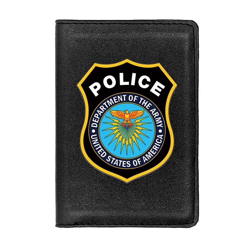 

United States Police Badge Passport Cover Men Women Leather Slim ID Card Travel Holder Wallet Document Organizer Case