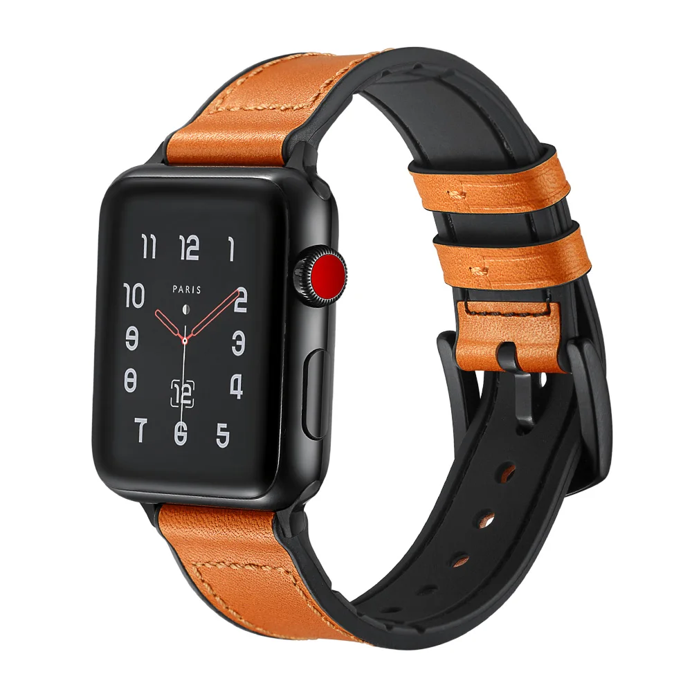Ремешок из силикона и кожи для Apple watch band 44 мм 40 камуфляжный браслет iWatch 38 42 apple series 3