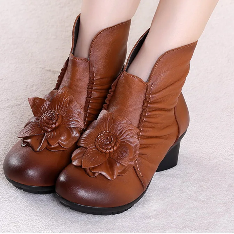 Gykaeo/Винтажные женские ботинки из натуральной кожи Женские воловьей в стиле ретро