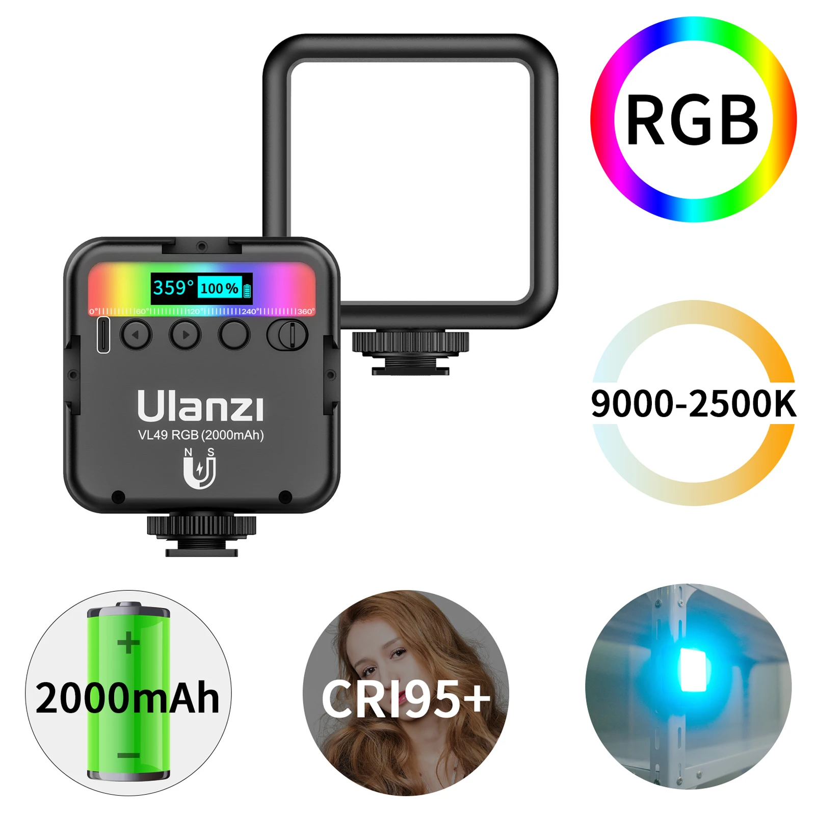 Лампа Ulanzi с RGB подсветильник кой для видеоссветодиодный емки 2500K 9000K регулируемой
