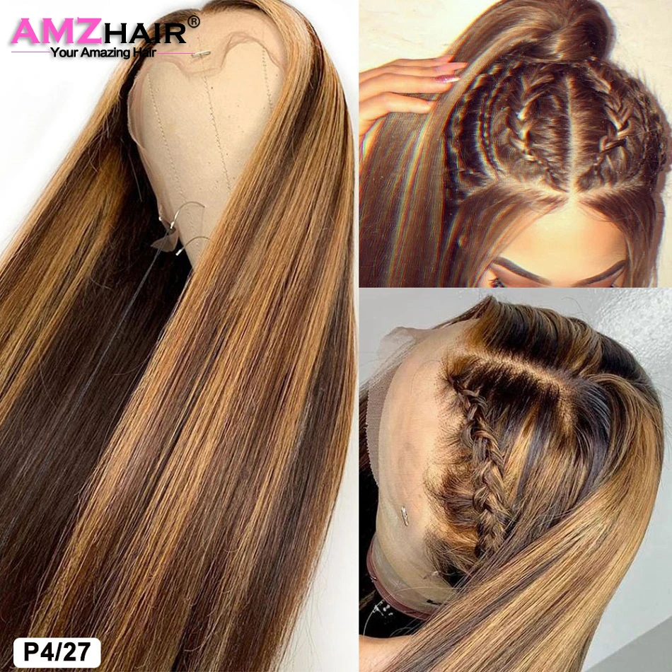 Парик из человеческих волос с эффектом омбре парики коричневого HD кружева