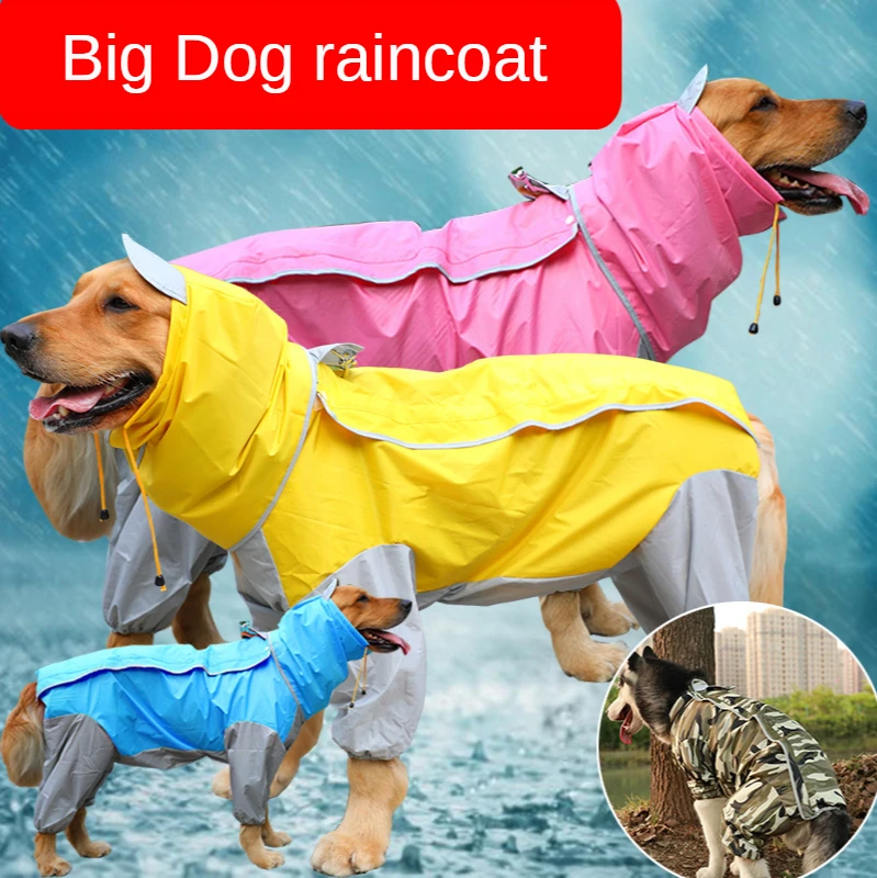 

Fashion New All-inclusive Hooded Big Dog Raincoat Waterproof Large Dog Four-legged Golden Retriever Rain Coat Pet Poncho