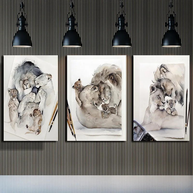 

Poster Wall Pictur Family Lion Canvas Prints Decoration Aesthetic Canvas Painting Home Decor Picture Animal Print Tableau Mural