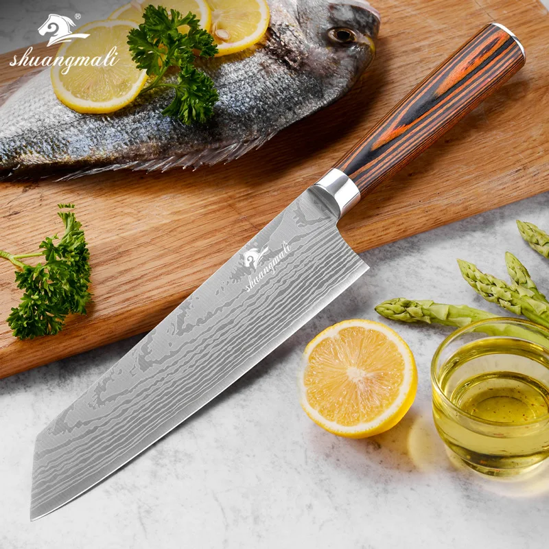 

Кухонный нож шеф-повара, кухонный мясной Кливер из нержавеющей стали с лазерной зернистой поверхностью, дамасская кожа, 8 дюймов