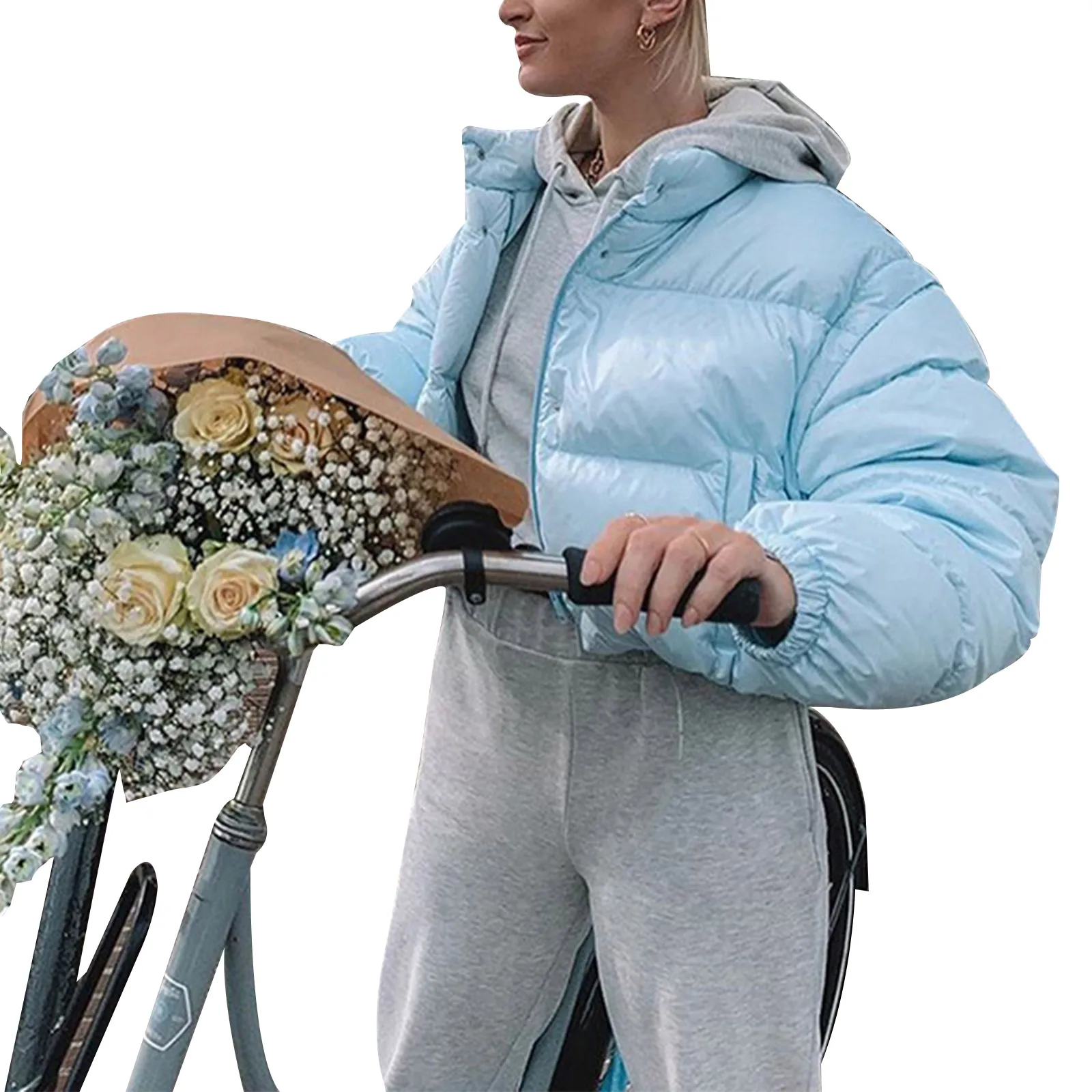 

hirigin Fashion Women Winter Outerwear Solid Color Stand Neck Long Sleeves Zipper Down Jacket with Pockets for Girls Black/Blue