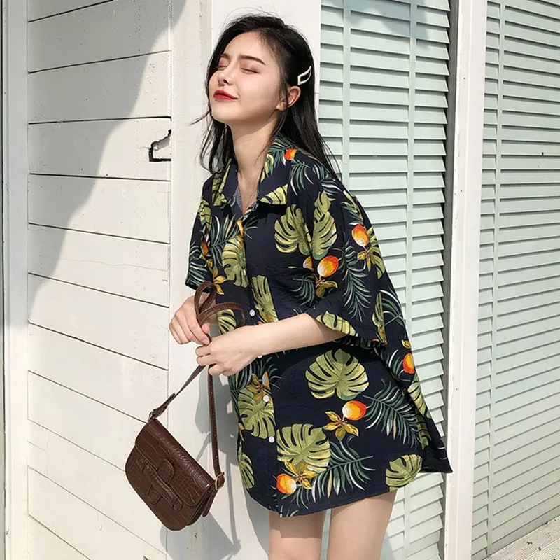 Праздничная блузка для пар Женская Повседневная рубашка с принтом и отложным