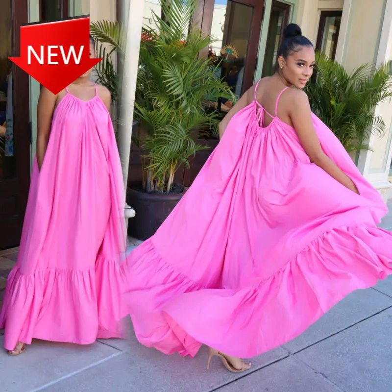 

Sleeveless High Waist Loose Plus Size Pleated Dresses For Women Fashion New dress Sexy Backless Summer Dress Female O Neck