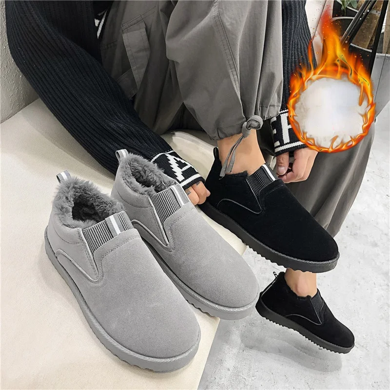 

2021 Winter Men's Boots Plus Velvet Warm Casual Shoes Slip-On Ankle Booties New Tide Shoes for Man Flat Boots Chelsea Boots Men