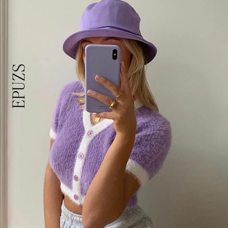 Женский винтажный свитер в стиле панк розовый трикотажный укороченный Корейском