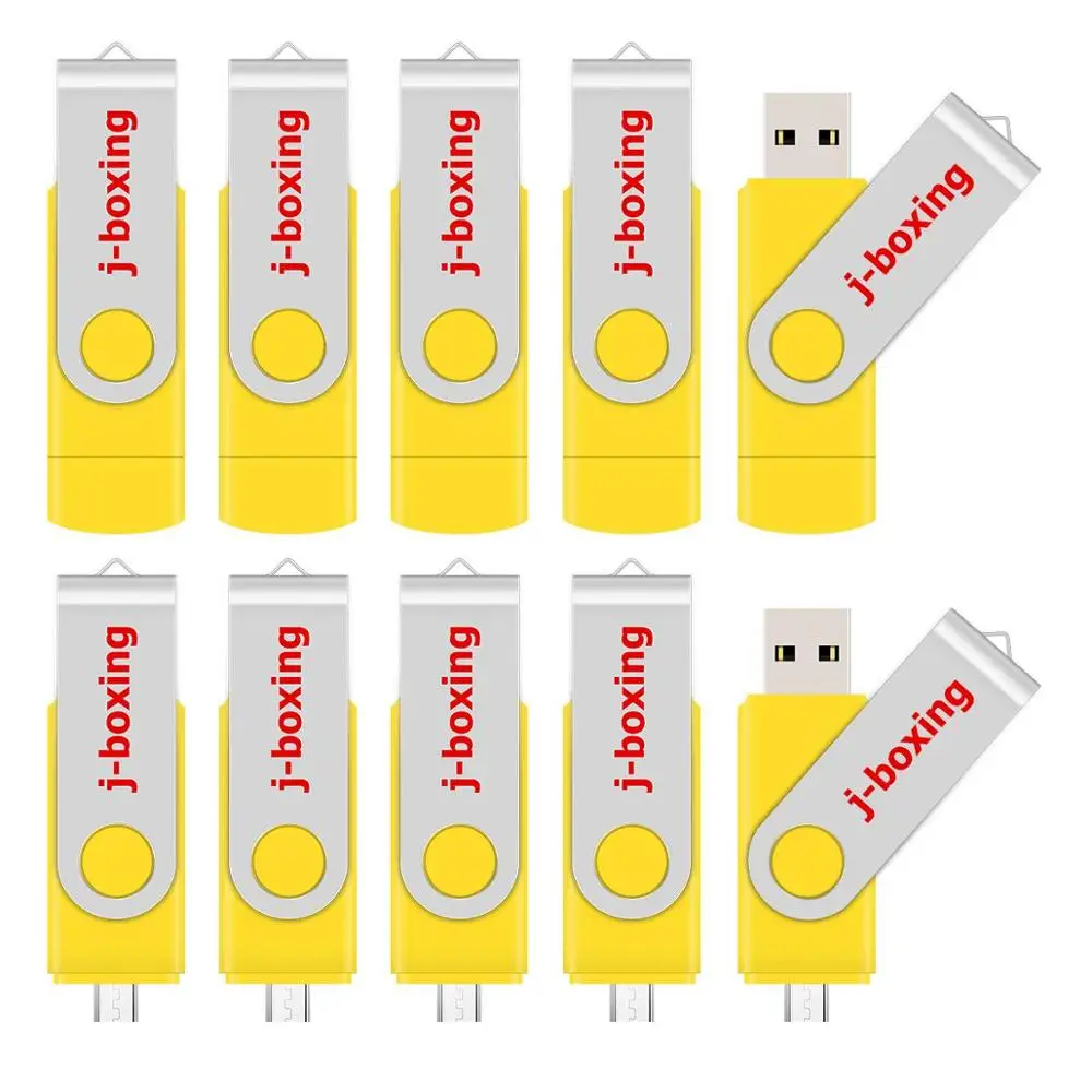 Цвет: желтый J-бокс OTG USB флэш-накопитель 16 Гб оперативной памяти, 32 Гб встроенной памяти, флэш-накопитель 64 ГБ 8 ГБ вращающийся Micro USB 2,0 флеш-накопитель для Android телефонов компьютеров Mac 10 шт./упак - Цвет: Цвет: желтый