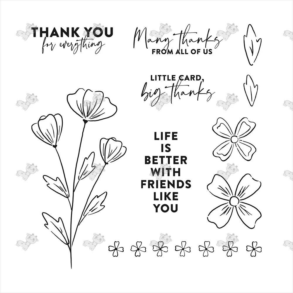 

Thank You Logo Flower Metal Cutting Dies Photopolymer Clear Silicone Stamps Diy Paper Cards Scrapbooking Decor Embossing Molds