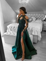 prom dresses 2021 sexy split a line long sleeve for women green formal evening gown floor train