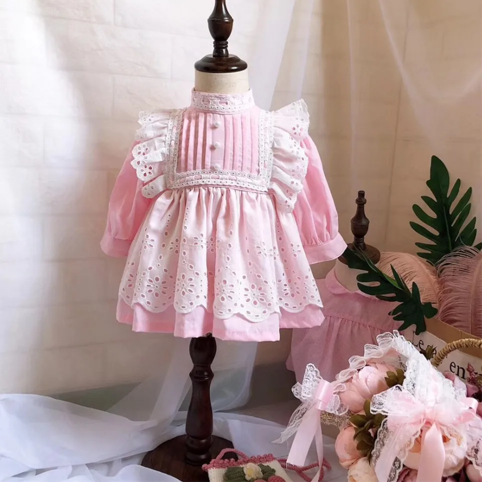 От 0 до 5 лет из 2 предметов осенне-зимнее кружевное розовое винтажное платье