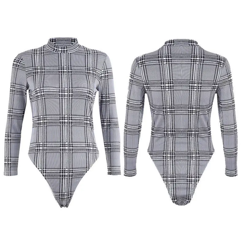 Женский облегающий костюм клетчатый плед с длинными рукавами принтом бандаж
