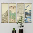 Художественные плакаты в японском стиле с пейзажем тушью, Альпийский холст, декоративные настенные плакаты для спальни, гостиной, китайские картины из массива дерева в свитке