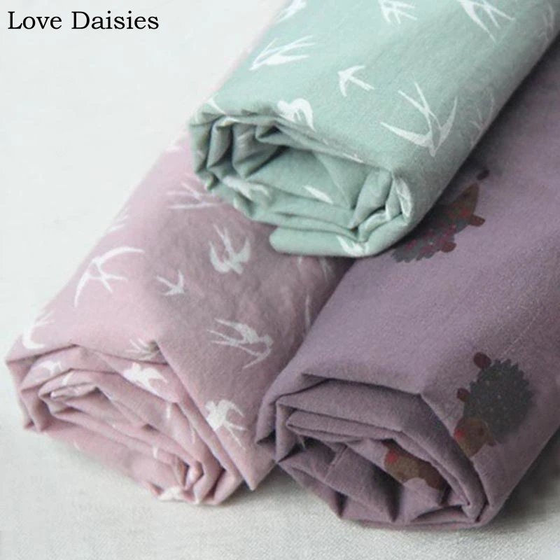 

PURPLE PINK GREEN Swallow Hedgehog Printed 100% Combed Cotton Plain Thin Fabric for DIY Handwork Summer Shirt Dress Craft