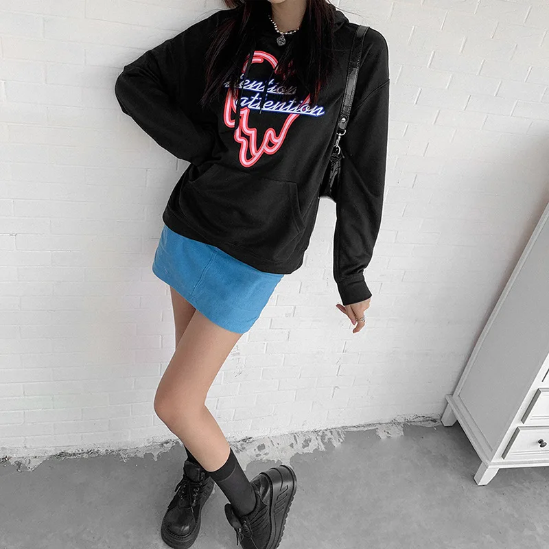 

Graphic Printing Gothic Loose Sweatshirts Hip Hop Long Sleeve Crewneck Patchwork Women Pullovers Autumn Streetwear