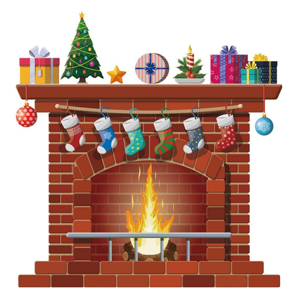 

Christmas Fireplace Wall Stickers Christmas Socks Banner Removable Window Glass Door Decal DIY Santa Decal 2022 Xmas Decoration