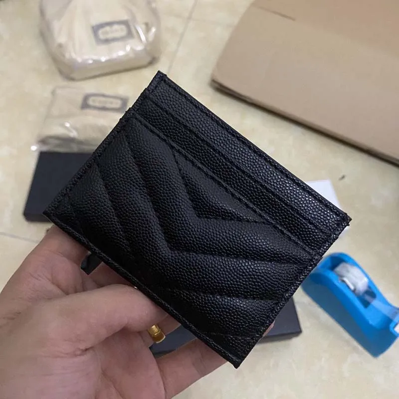 

New Famous Brand Men Women Purse Thin Purses Carteira Unisex Caviar Leather Card Bag Mini Credit Card Holder With Original Box