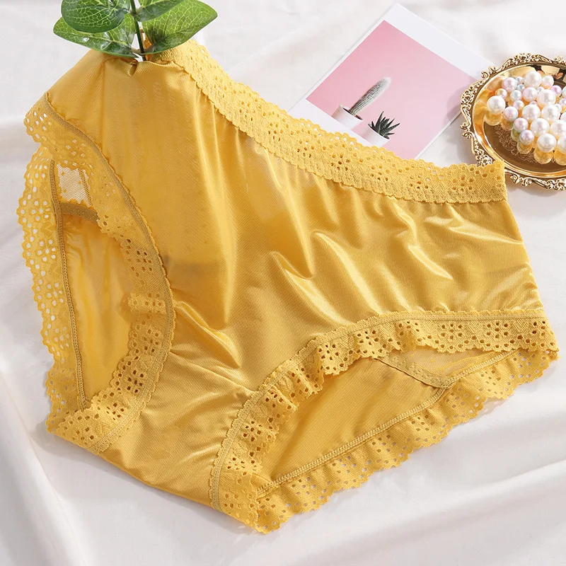 

Lace Panties Women Transparent Briefs Sexy Solid Color Mid Rise Cotton Crotch Women's Underwear Ultra Thin Mesh Elastic Lingerie