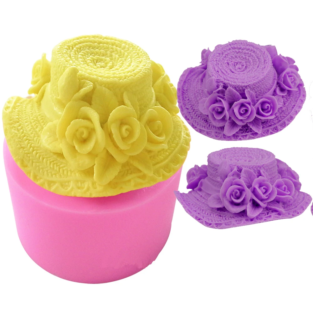 

Розовая шляпа силиконовая форма для мастики торта, шляпы с розами на День святого Валентина, форма для мыла сахарный шоколадный, инструмент...