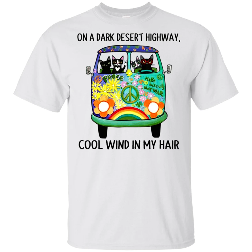 In Hair On Dark Highway A desot Cat Cool Wind футболка хиппи Черная Мужская женская модная