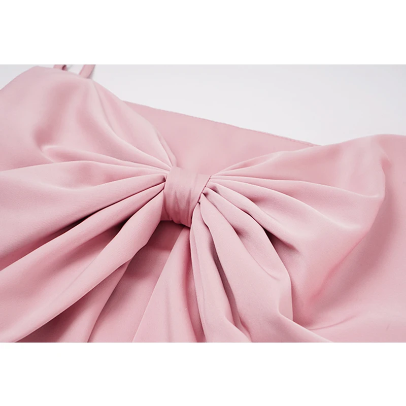 

Elegant Sweet Big Bow Camisole Sexy Sleeveless Back Corset Crop Tops Women Pink Short 2021 Summer New Fashion Female Crop Tops