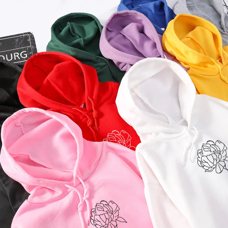 

Flower Printed Hoodies Sweatshirts Women Long Sleeve Casual Autumn Winter Pullovers Pockets Street Loose plus velvet sweatshirts