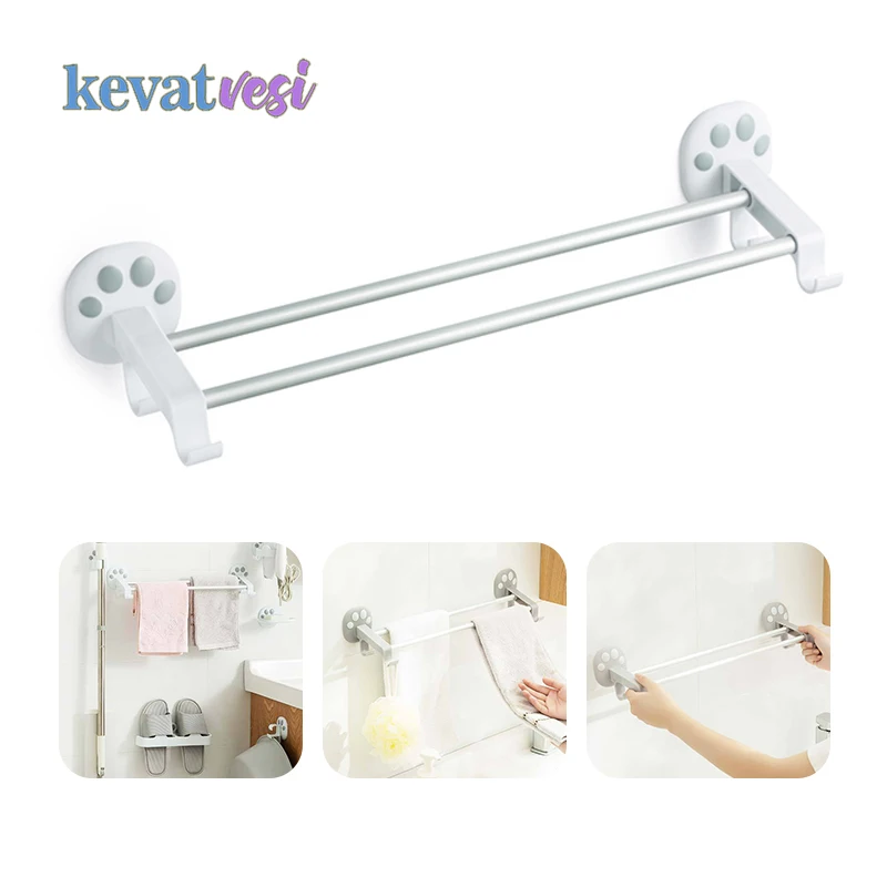 

Kitchen Towel Hanger Wall Mounted Storage Rack for Towels Bath Ball Bathroom Towel Stand Holder Space Aluminum Bar