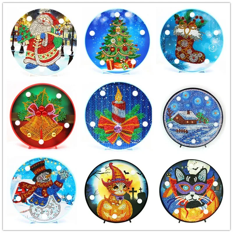 

DIY chrismas Diamond Painting Light DIY Embroidery Lamp Partial Special Drill LED Lamp Round Shinny Beads children gift