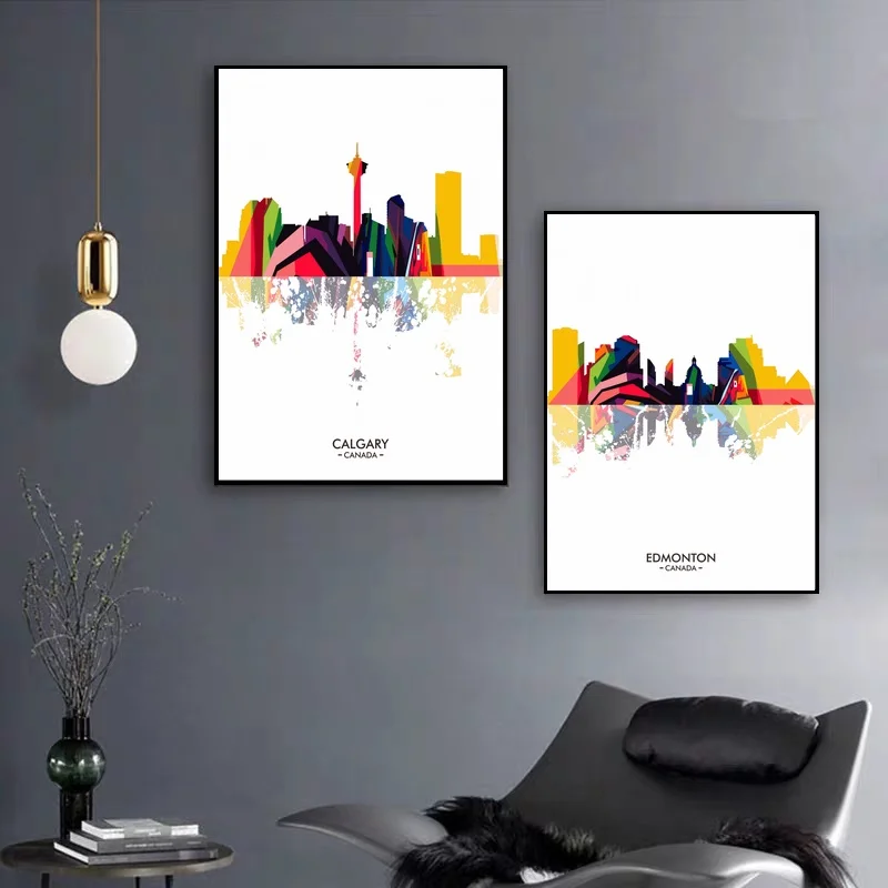 

Канадская Калгари и Эдмонтон, красочные минималистичные абстрактные карты, холст, плакат, Настенный декор