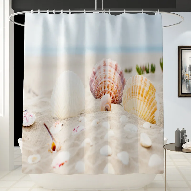Солнечного пляжа Водонепроницаемый занавеска для ванной из полиэфира