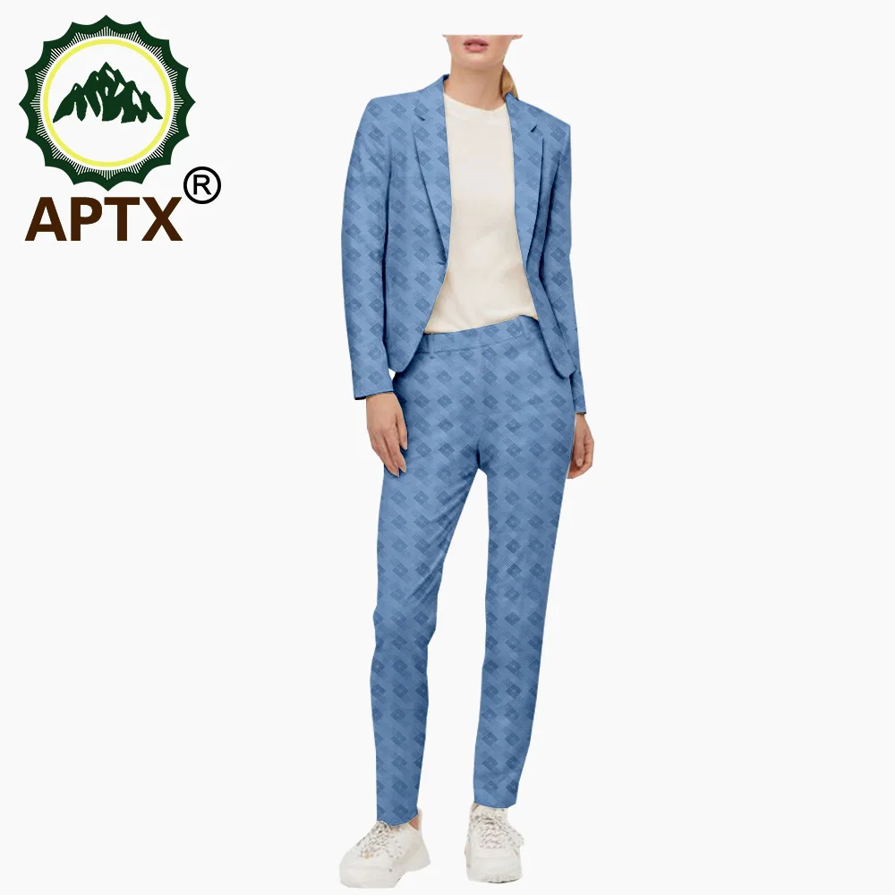 

African Batik Jacquard 2 Pieces Suit for Women APTX Jacket+Full Length Women Suit TA2026003
