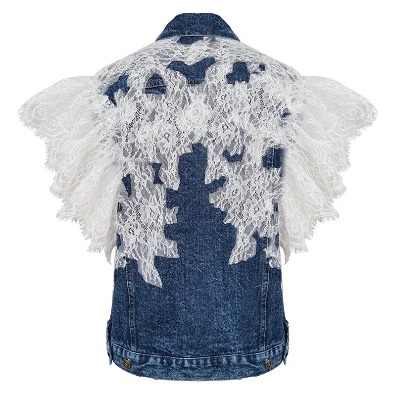 

New denim waistcoat lace stitching embroidered denim waistcoat