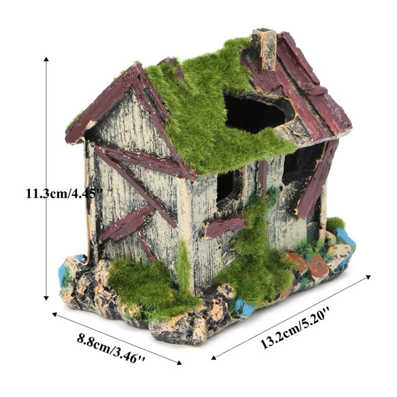 

Aquarium Landscaping Decoration Resin House Cave Fish Tank Ornament with Moss