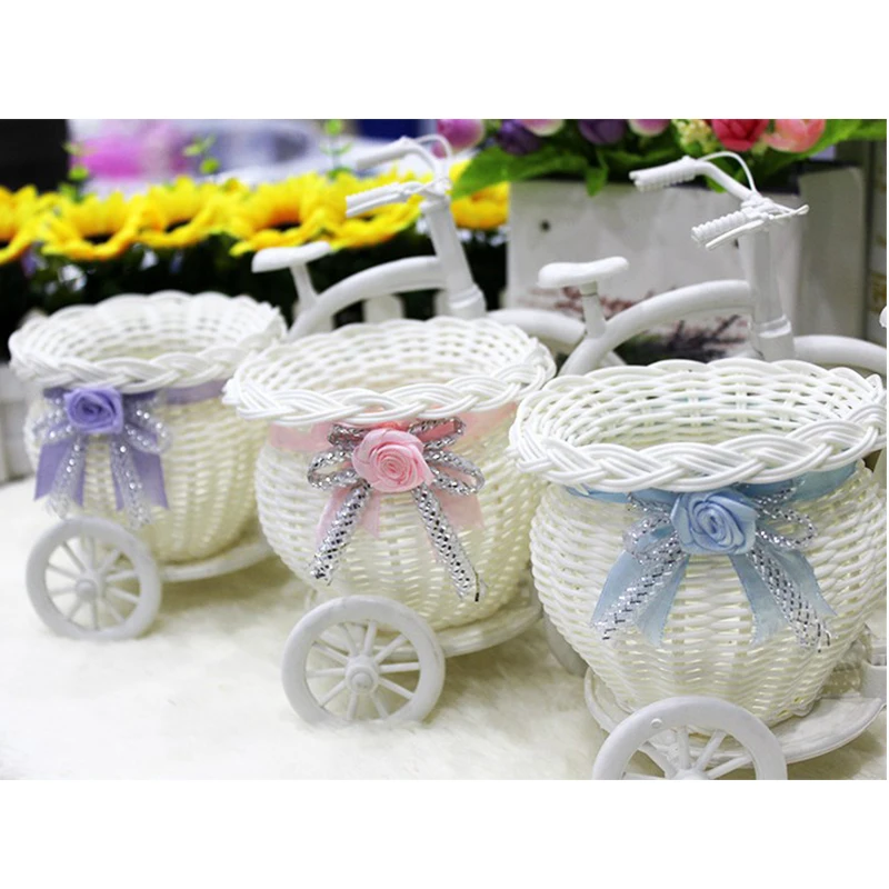 

Rattan Basket Pot Bicycle Vase Household Wedding Decoration Table Top Colorful Rose Flower Daisy Artificial Flower Pot