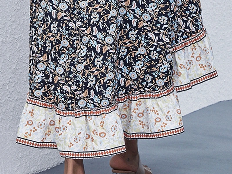 

2020 Floral Printed Casual Slim Ruffles Long Sleeve Women Dress Sexy V Neck Split Harajuku Office Lady Holiday Dress SJ7319M