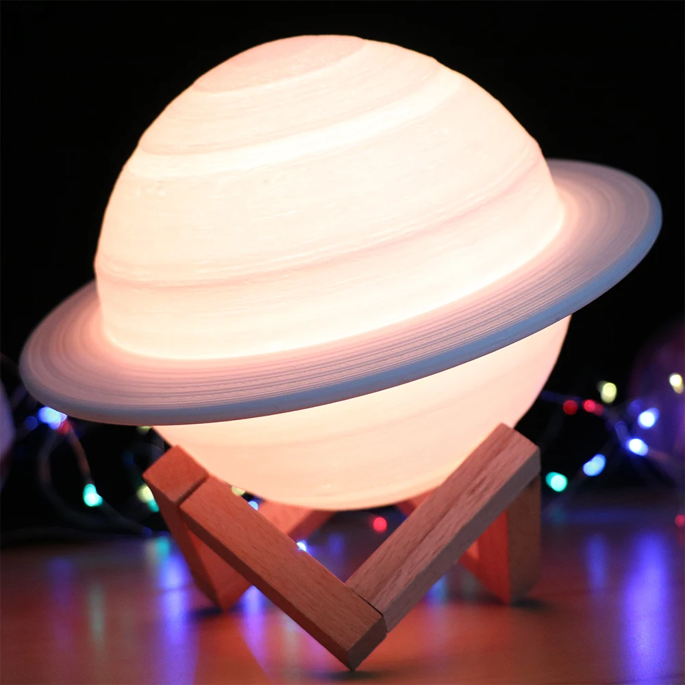USB перезаряжаемая 3D печать лампа Сатурна с держателем Лунная регулируемой